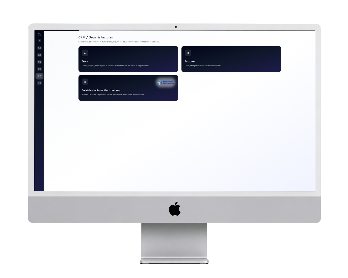 CRM, devis et factures ComptaPRO présentés dans un ordinateur de bureau