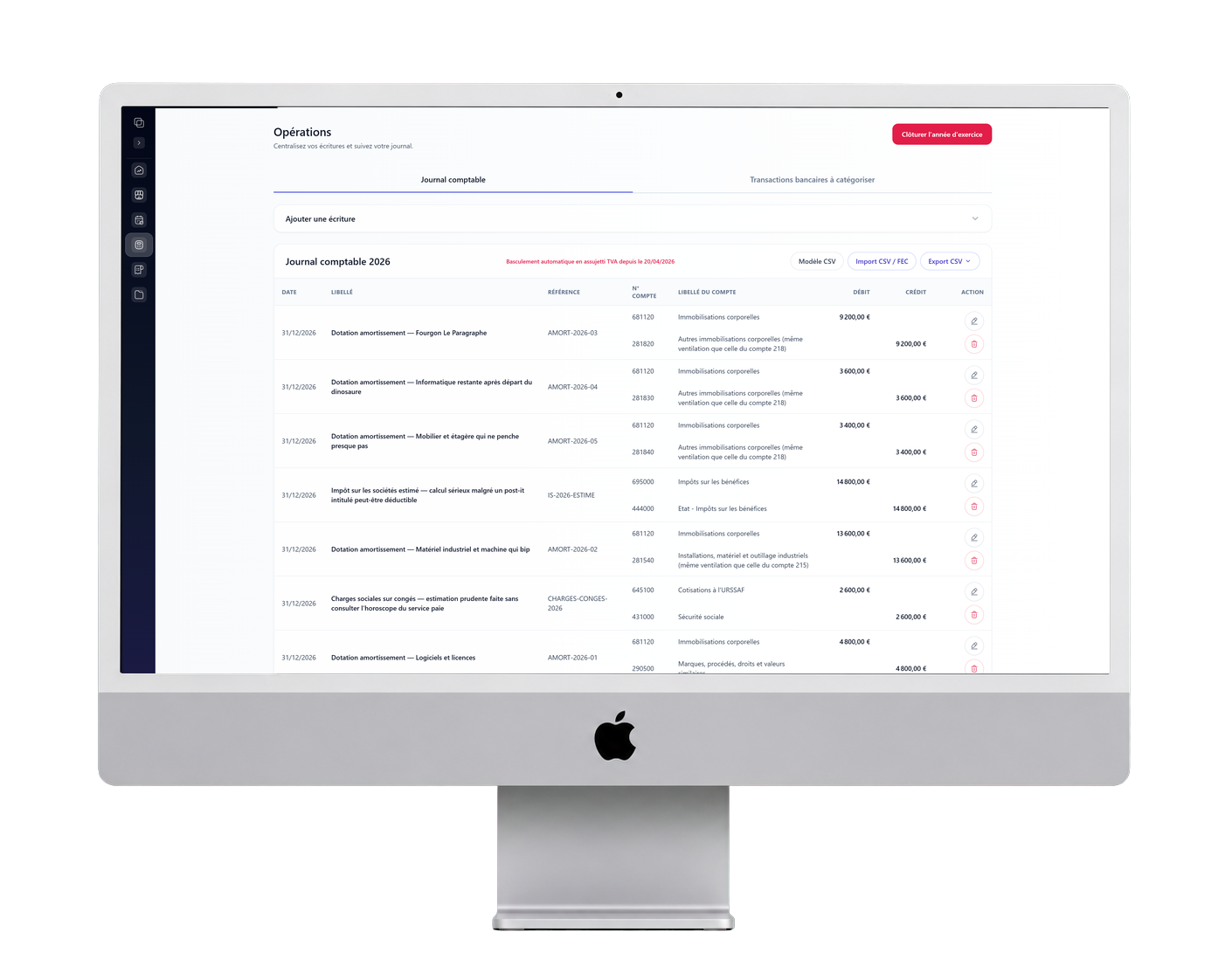 Journal comptable ComptaPRO présenté dans un ordinateur de bureau