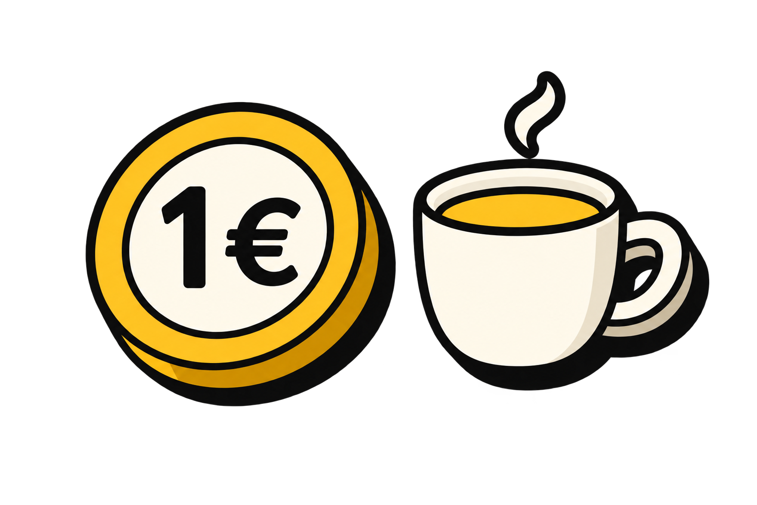 Une pièce de 1 euro à côté d'une tasse de café